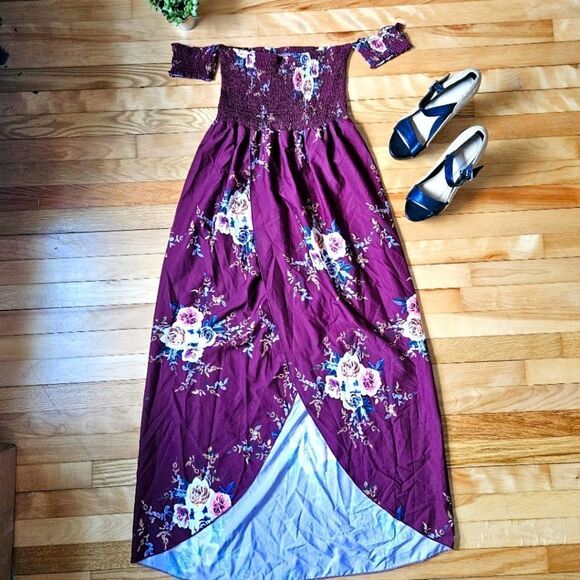 Floral Off-Shoulder Maxi Dress - Picture 1 of 11